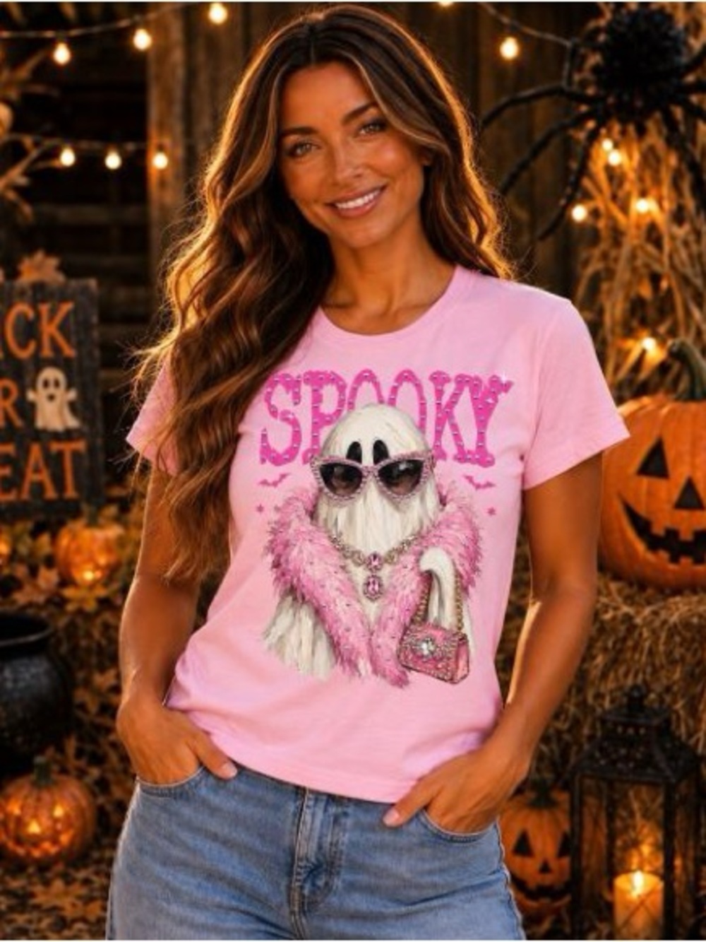 BRAND NEW WITH TAGS Spooky Rhinestone Ghost Graphic Tee